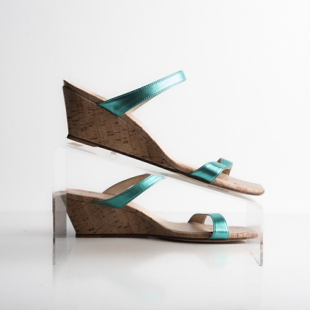 Stuart Weitzman Womens Aleena Wedge Sandals Capri Metallic Blue US 10 EU 41 New - Picture 7 of 8